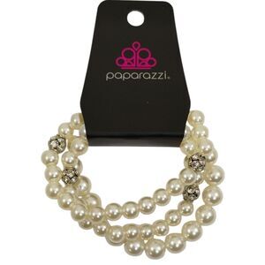 Paparazzi Here Comes the Heiress Bracelet Gold and  White Triple Bracelets